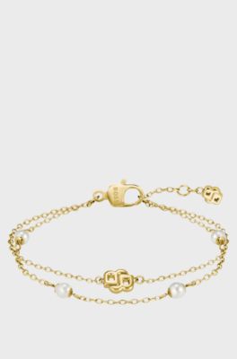 Bracelet multi-rangs dor&eacute; &agrave; monogramme Double B, Couleur dor&eacute;e