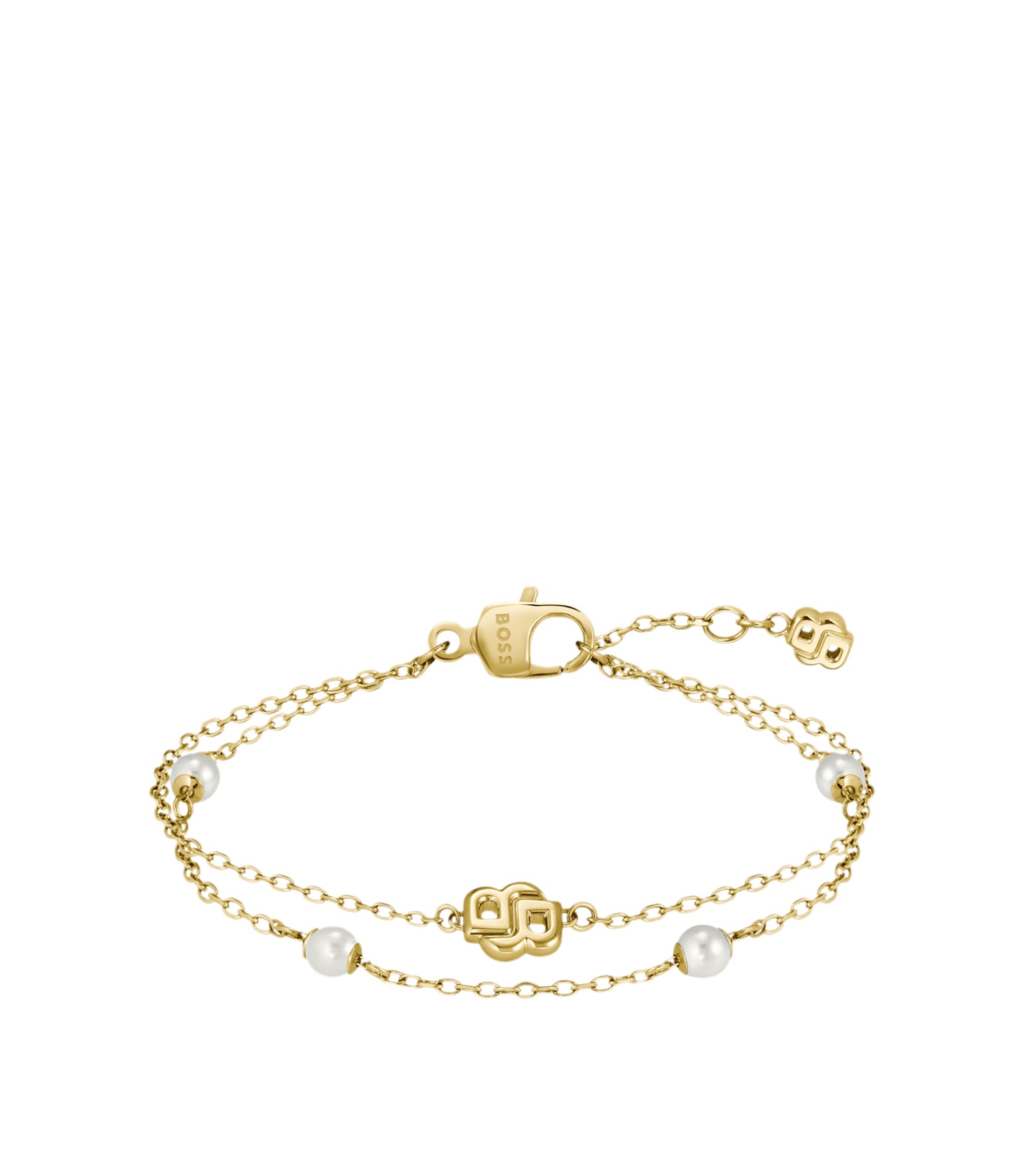 Goldfarbenes mehrreihiges Armband mit Double-B-Monogramm