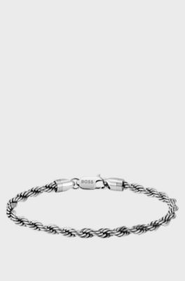 Bracciale color argento con catena effetto corda, Color argento