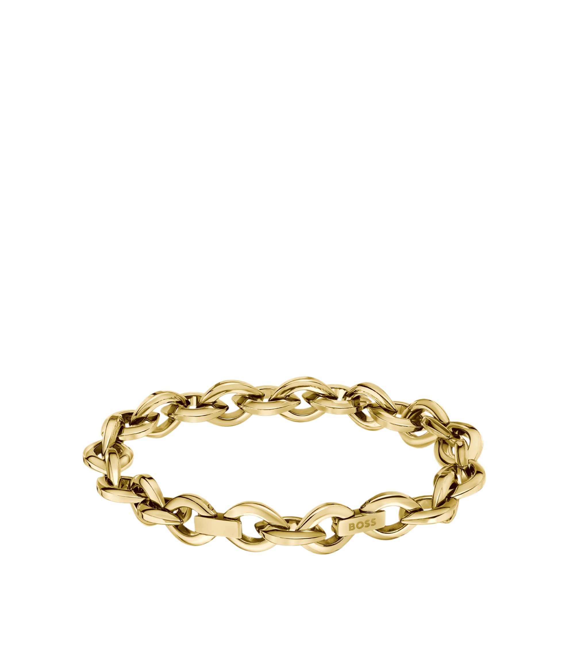 Goldfarbenes Armband mit blütenblattförmigen Gliedern