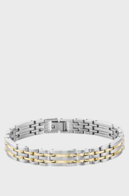 Two-tone cuff with multi-link design, Silver tone