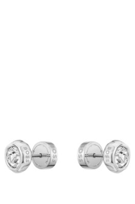 Silver-tone stud earrings with crystal core, Silver tone