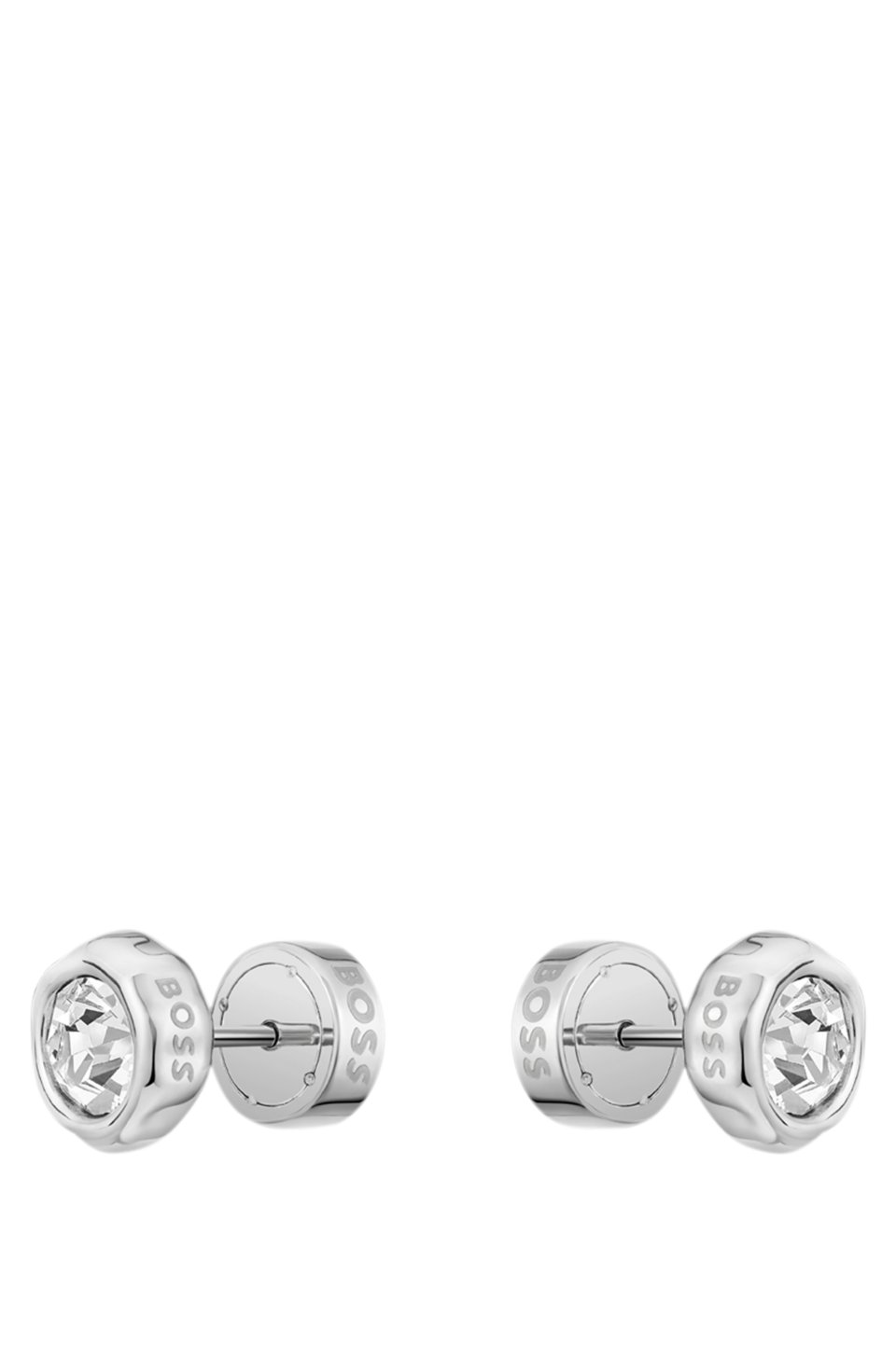 Silver-tone stud earrings with crystal core