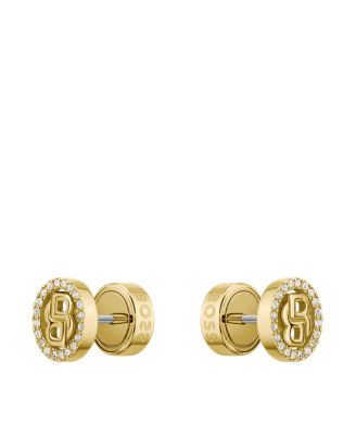 Gold-tone earrings with crystals and Double B monogram, Gold tone