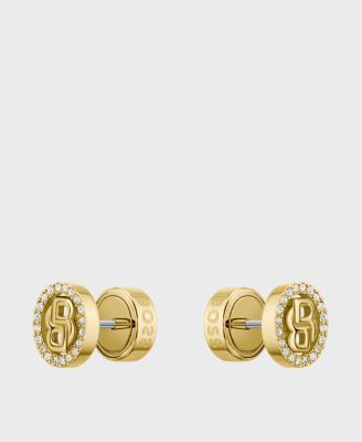 Gold-tone earrings with crystals and Double B monogram, Gold tone