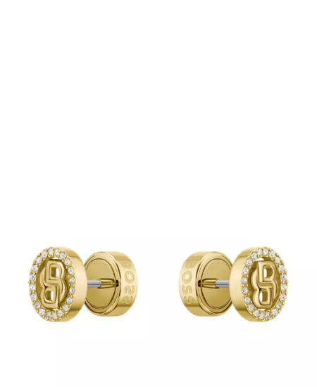 Goldfarbene Ohrringe mit Kristallen und Double-B-Monogramm