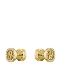 Boucles d&rsquo;oreilles dor&eacute;es orn&eacute;es de cristaux et &agrave; monogramme Double B, Couleur dor&eacute;e