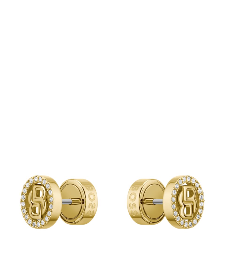 Gold-tone earrings with crystals and Double B monogram
