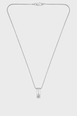 Silver-tone necklace with stripe-effect pendant, Silver tone