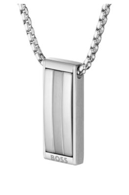 Silver-tone necklace with stripe-effect pendant, Silver tone