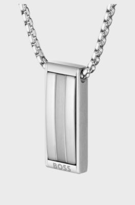 Silver-tone necklace with stripe-effect pendant, Silver tone