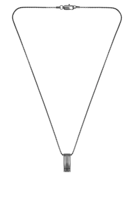 Schwarze Halskette aus rostfreiem Stahl mit Anhänger in Streifenoptik