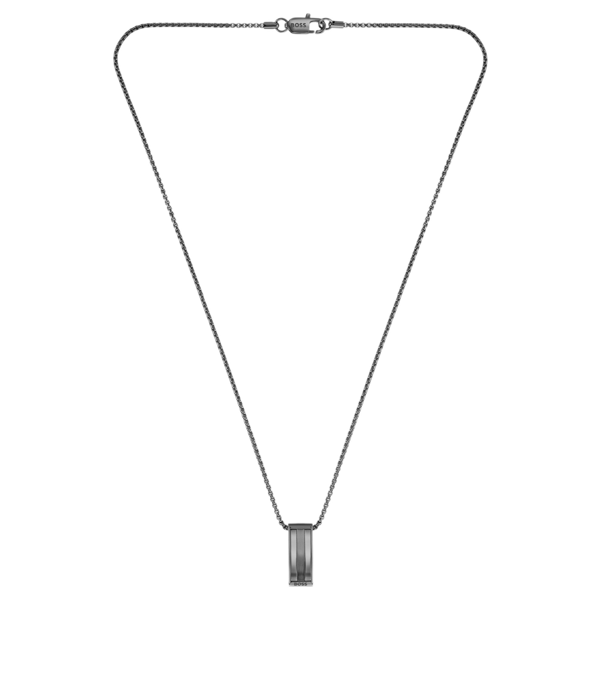 Schwarze Halskette aus rostfreiem Stahl mit Anhänger in Streifenoptik