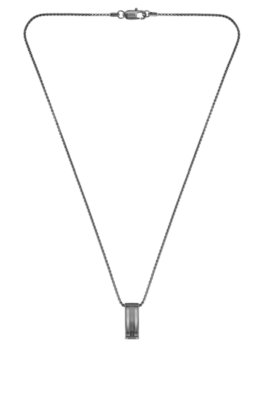 Black stainless-steel necklace with stripe-effect pendant