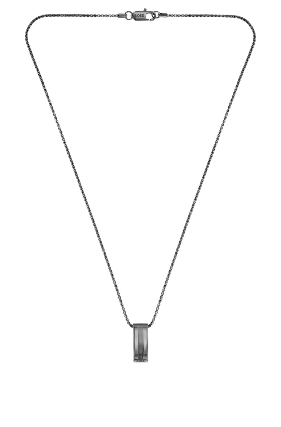 Black stainless-steel necklace with stripe-effect pendant