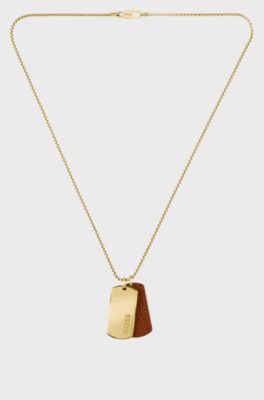Gold-tone necklace with double-tag pendant, Gold tone