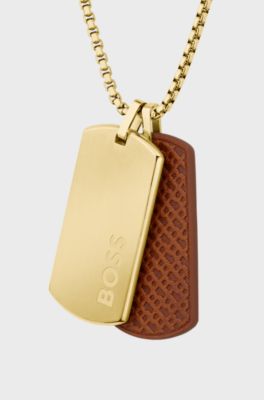 Gold-tone necklace with double-tag pendant, Gold tone