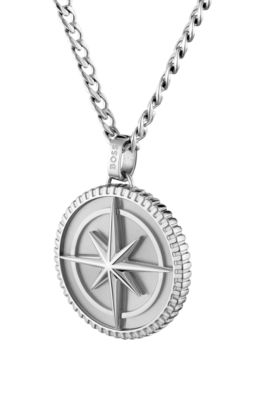Silver-tone necklace with medallion pendant, Silver tone
