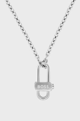 Men's necklace with a clean design, Silver tone