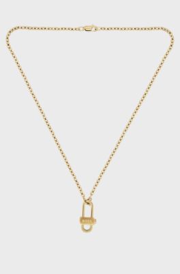 Light-yellow-gold-tone necklace with lock pendant, Gold tone