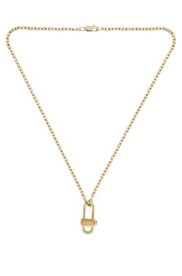 Light-yellow-gold-tone necklace with lock pendant