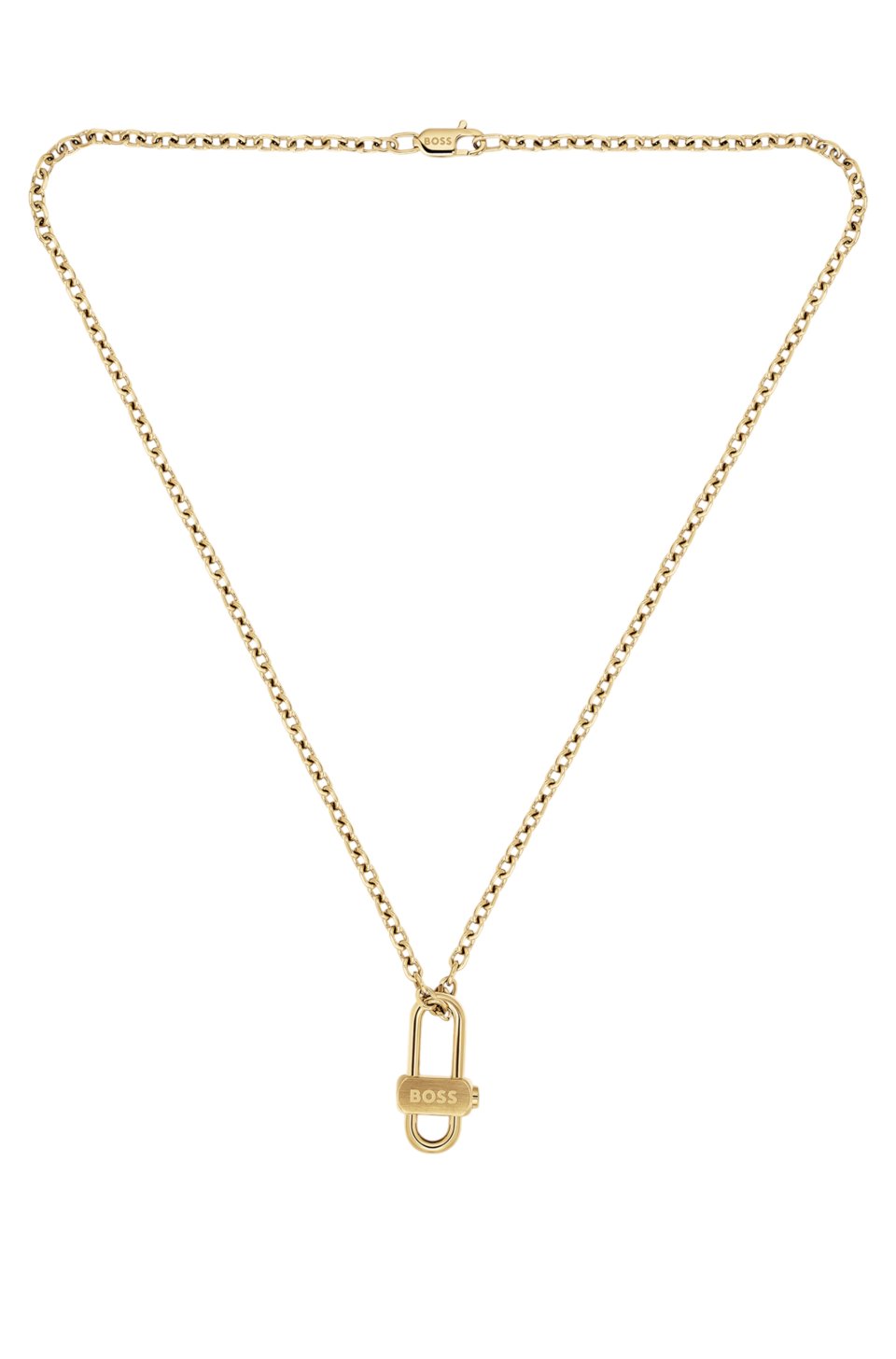Light-yellow-gold-tone necklace with lock pendant