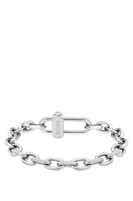 Braided bracelet with a magnetic logo clasp, Silver tone