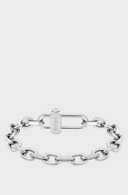 Braided bracelet with a magnetic logo clasp, Silver tone