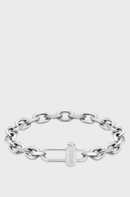 Braided bracelet with a magnetic logo clasp, Silver tone