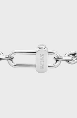 Braided bracelet with a magnetic logo clasp, Silver tone