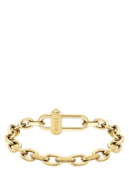 Masculine bracelet with engraved logo, Gold tone