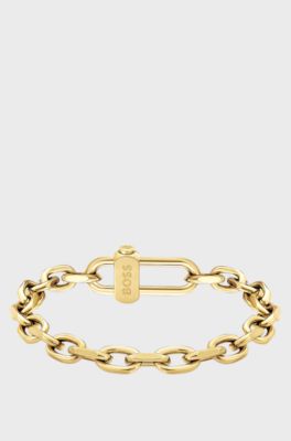 Masculine bracelet with engraved logo, Gold tone