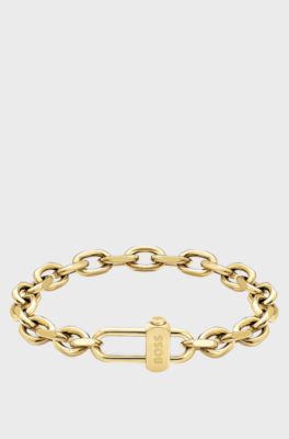 Masculine bracelet with engraved logo, Gold tone