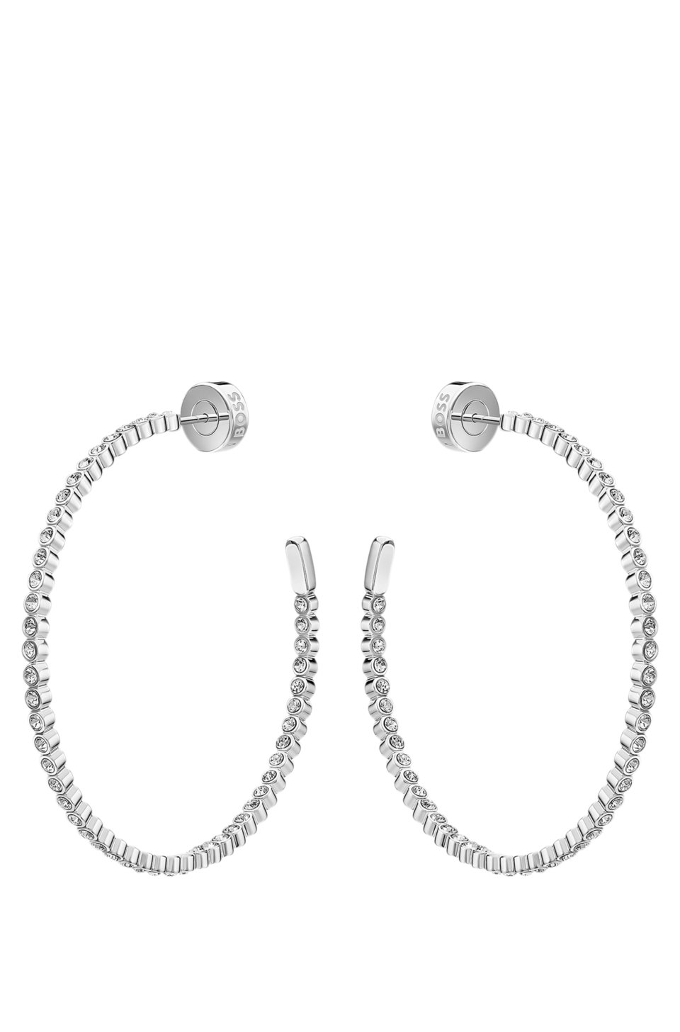 Silver-tone hoop earrings with crystal embellishments