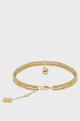 Double-row bracelet in a light-yellow-gold tone , Gold tone