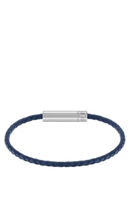 Boss Braided cuff in blue leather with logo plaque armband herr – bild 3
