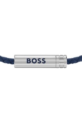 Boss Braided cuff in blue leather with logo plaque armband herr – bild 2