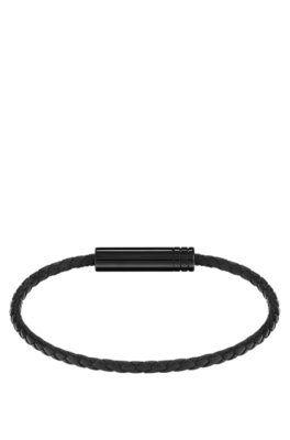 Boss Braided cuff in black leather with logo plaque armband herr – bild 3