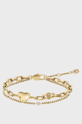 Finely crafted bracelet with branded details, Gold tone