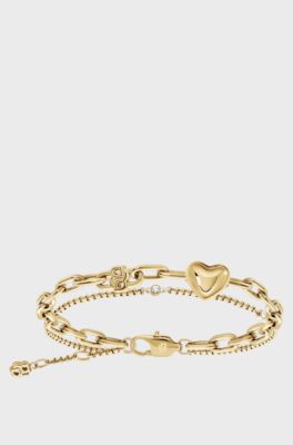 Finely crafted bracelet with branded details, Gold tone