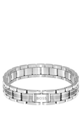 Modern bracelet with understated brand details, Silver tone