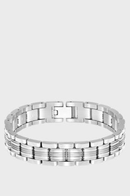 Modern bracelet with understated brand details, Silver tone