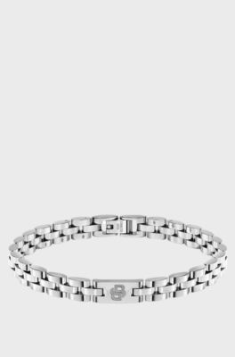 Stainless-steel cuff with Double B monogram, Silver tone