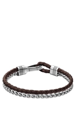 Boss Braided cuff in brown leather and stainless steel armband herr – bild 3