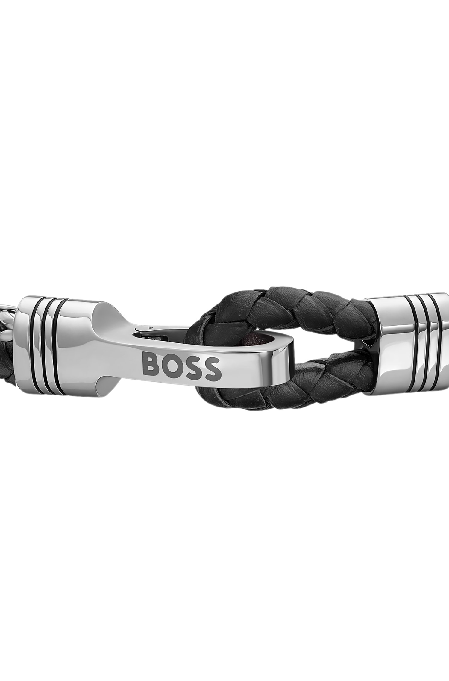 Boss Braided cuff in black leather and stainless steel armband herr – bild 2