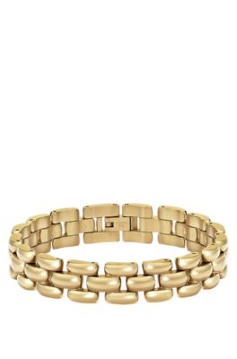 Polished bracelet with engraved logo detail, Gold tone