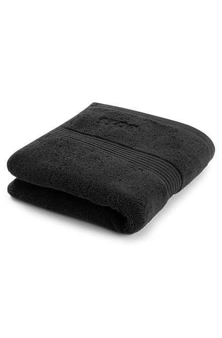 Handdoek van zwarte Egeïsche katoen met ton-sur-ton logo, Zwart