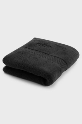 Black cotton hand towel with embroidered logo, Black