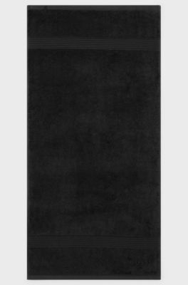 Black cotton hand towel with embroidered logo, Black