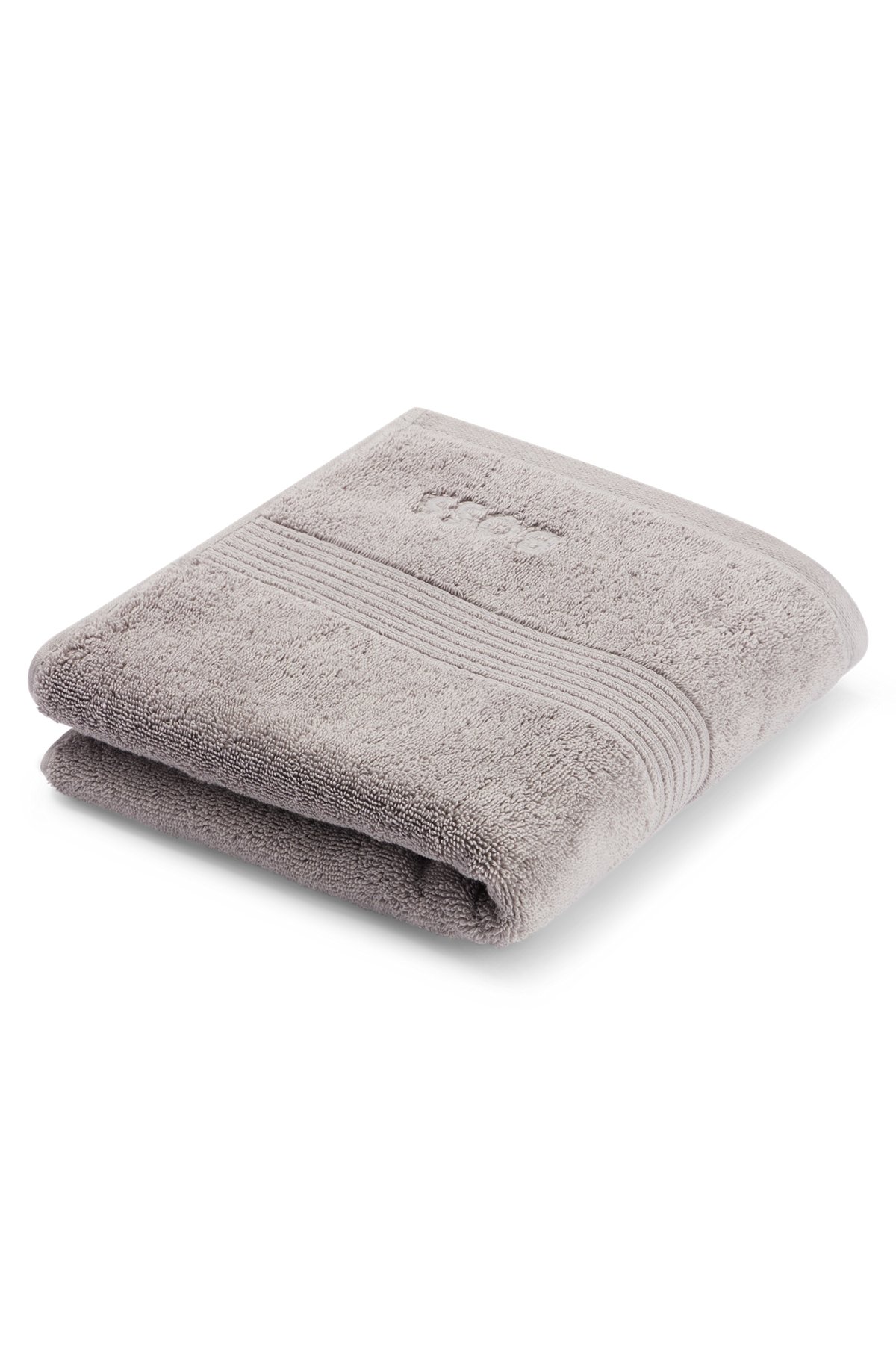 Silver Aegean-cotton hand towel with tonal logo, Silver